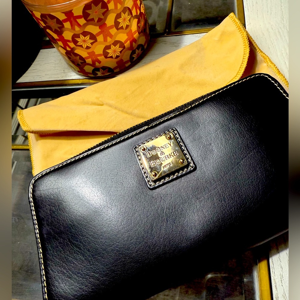 Black Leather Dooney and Burke Wallet with Colorful Interior